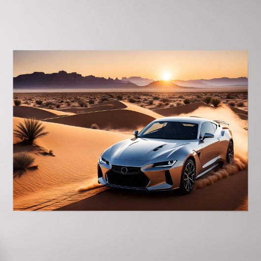 Modernes Auto in der Wüste Poster (Vorne)