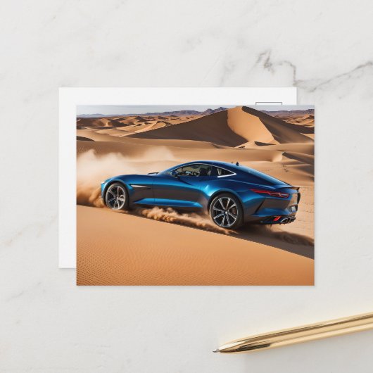Modernes Auto in der Wüste Postkarte (Vorderseite/Rückseite Beispiel)