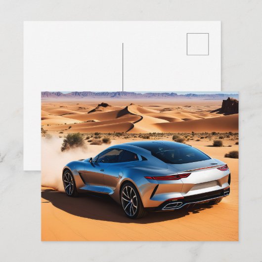 Modernes Auto in der Wüste Postkarte (Vorne/Hinten)