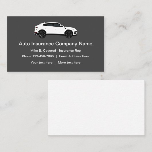 Modernes Auto Insurance Rep. Visitenkarte (Vorne/Hinten)