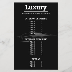 Modernes Auto mit detaillierter Preisliste für die Flyer