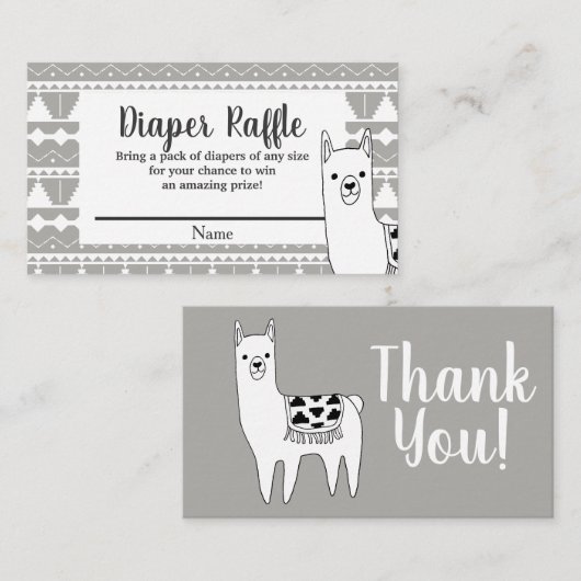 Modernes Aztec Gray & White Llama Diaper Raffle Begleitkarte (Vorne/Hinten)