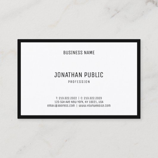 Modernes B&W elegantes Schwarz-weißes schlichtes Visitenkarte (Rückseite)
