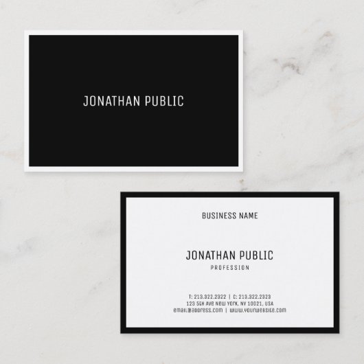 Modernes B&W elegantes Schwarz-weißes schlichtes Visitenkarte (Vorne/Hinten)