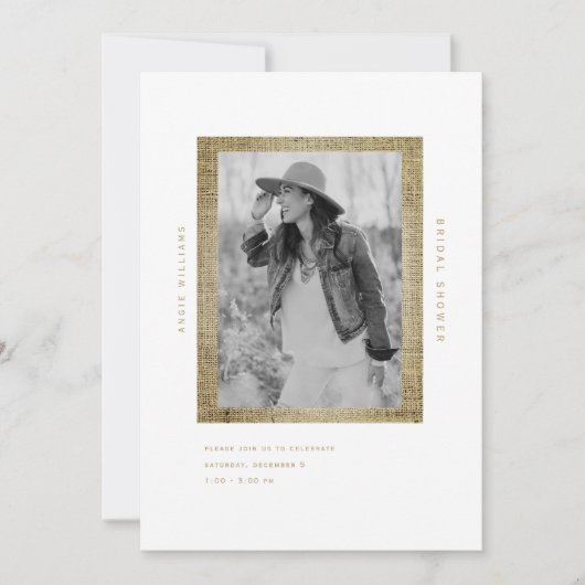 Modernes B/W Foto Burlap-Brautparty Einladung (Vorderseite)