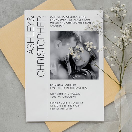 Modernes B&W-Foto für Minimalistisches Engagement Einladung