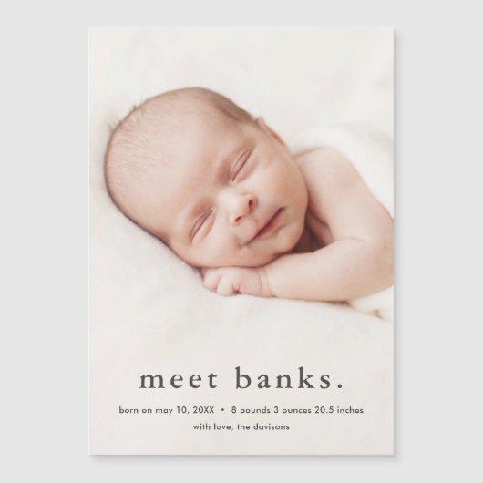 Modernes Baby 3 Foto Geburtserklärung Magneteinladung (Vorderseite)