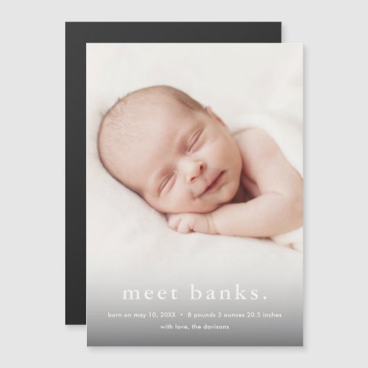 Modernes Baby 3 Foto Geburtserklärung Magneteinladung (Vorne/Hinten)