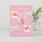 Modernes Baby 5 Foto Collage Neugeborene Rosa Gebu Ankündigung (Stehend Vorderseite)