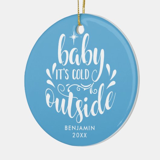 Modernes Baby Baby Baby's First Christmas Foto Keramik Ornament (Links)
