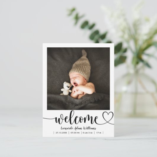 Modernes Baby Birth Ankündigung Foto Postkarte (Stehend Vorderseite)