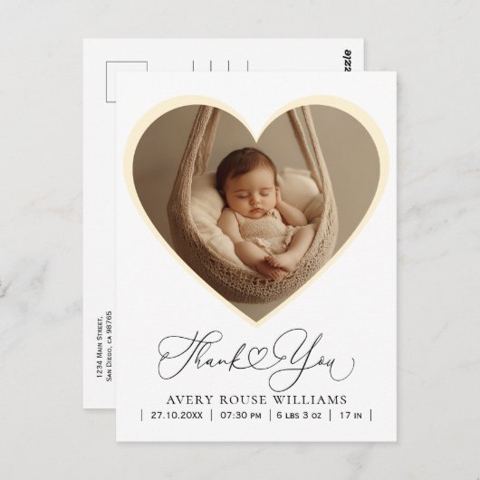 Modernes Baby Birth Ankündigung Foto Vielen Dank Postkarte (Vorne/Hinten)