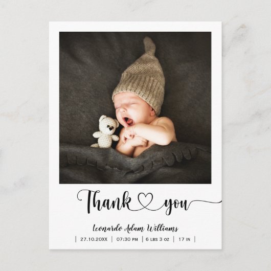 Modernes Baby Birth Ankündigung Foto Vielen Dank Postkarte (Vorderseite)