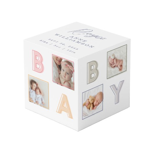 Modernes Baby Block Letters Foto Grid Collage Girl Würfel (Vorderseite Schrägansicht)