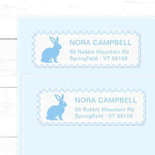 Modernes Baby Blue Bunny Gingham Rücksendeadresse