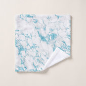 Modernes Baby Blue Pastel Glitzer Foil White Marmo Badhandtuch Set (Waschlappen)
