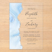 Modernes Baby Blue Silver Agate Wedding Acryleinladungen (Vorderseite)