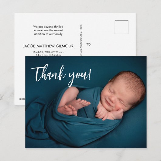 Modernes Baby Boy Foto Baby Duschhandschuh Postkarte (Vorne/Hinten)