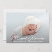 Modernes Baby Boy Foto Geburtsankündigung (Vorderseite)