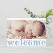 Modernes Baby Boy Foto Geburtsankündigung Einladung (Stehend Vorderseite)