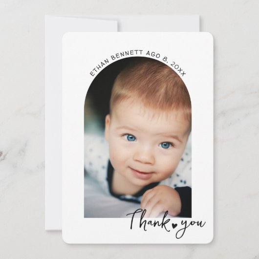 Modernes Baby-Dusche Foto Handgeschriebenes Minima Dankeskarte (Vorderseite)