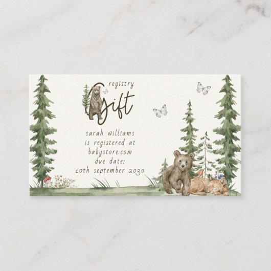 Modernes Baby Duwer Geschenk Registrierung Woodlan Visitenkarte (Vorderseite)