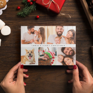 Modernes Baby First Christmas Custom Foto Collage Feiertagskarte