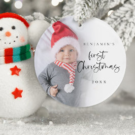 Modernes Baby First Christmas Name Year Foto Ornament