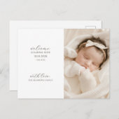 Modernes Baby Foto Birth Ankündigungspostkarte (Vorne/Hinten)