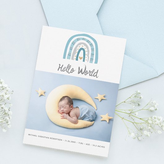 Modernes Baby Foto Blue Rainbow Birth Ankündigung