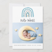 Modernes Baby Foto Blue Rainbow Birth Ankündigung (Vorderseite)