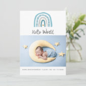 Modernes Baby Foto Blue Rainbow Birth Ankündigung (Stehend Vorderseite)