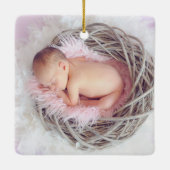 Modernes Baby-Foto | Rosa und Weiß | Angebot Keramikornament (Rückseite)