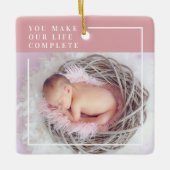 Modernes Baby-Foto | Rosa und Weiß | Angebot Keramikornament (Vorderseite)
