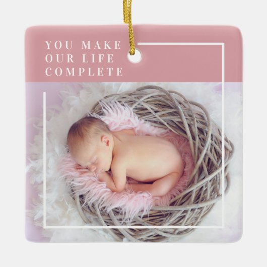 Modernes Baby-Foto | Rosa und Weiß | Angebot Keramikornament (Vorderseite)