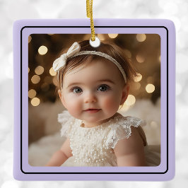 Modernes Baby Foto Weihnachten Lila Name Keramikornament