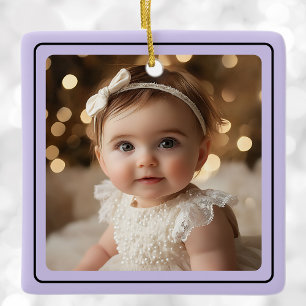 Modernes Baby Foto Weihnachten Lila Name Keramikornament