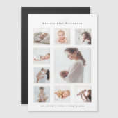 Modernes Baby-FotoCollage & Monogram-Geburt Magneteinladung (Vorne/Hinten)