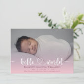 Modernes Baby Girl Announcement Foto Script Ankündigung (Stehend Vorderseite)