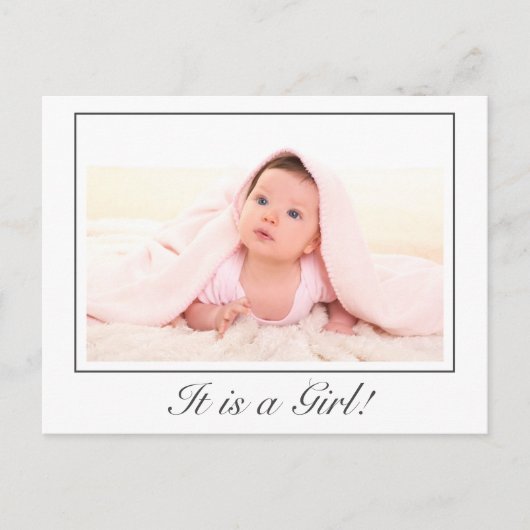 Modernes Baby Girl Foto Geburtsankündigung Postkar Ankündigungspostkarte (Vorderseite)