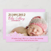 Modernes Baby Girl Foto Geburtserklärung Ankündigung (Vorne/Hinten)