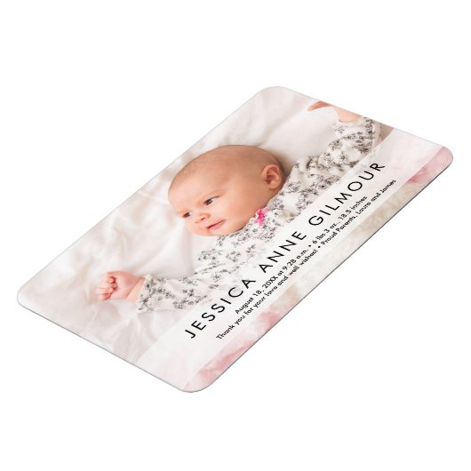 Modernes Baby Girl Foto Name Stat Neugeborene Magnet (Linke Seite)