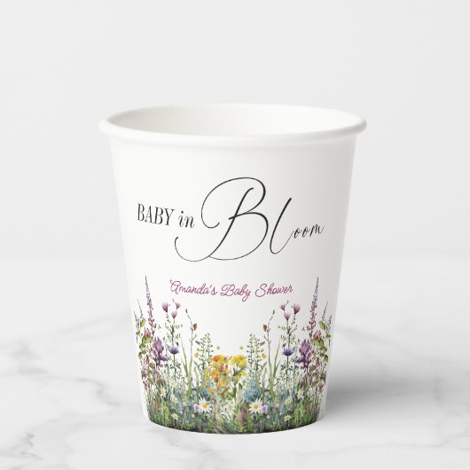 Modernes Baby in Bloom Wildblume Blumenkinderdusch Pappbecher (Vorderseite)