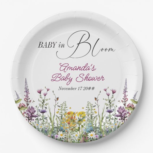 Modernes Baby in Bloom Wildblume Blumenkinderdusch Pappteller (Vorderseite)