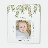 Modernes Baby Name & Geburtsstat Foto Keepake Keramikornament (Links)