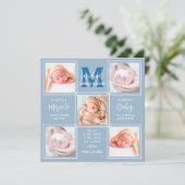 Modernes Baby Personalisiert 5 Foto Blue Birth Ankündigung (Stehend Vorderseite)
