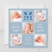 Modernes Baby Personalisiert 5 Foto Blue Birth Ankündigung (Vorderseite)