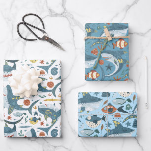Modernes Baby Shark Boy Wrapping Paper Set Geschenkpapier Set