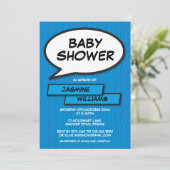Modernes Baby Shower Fun Foto Blue Baby Einladung (Stehend Vorderseite)