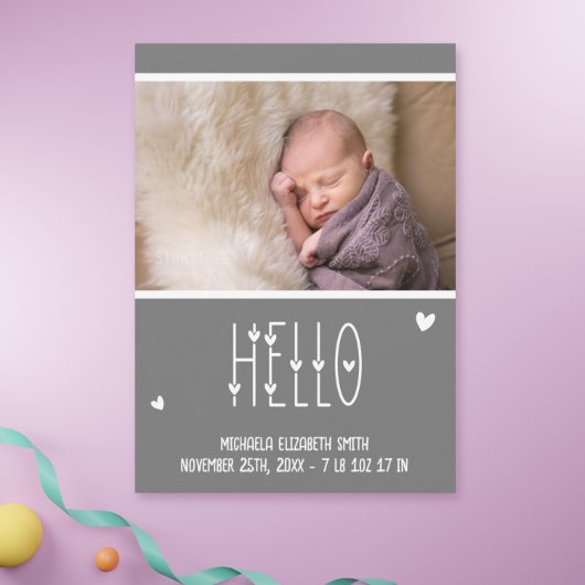 Modernes Baby Typografie Foto Birth Ankündigung